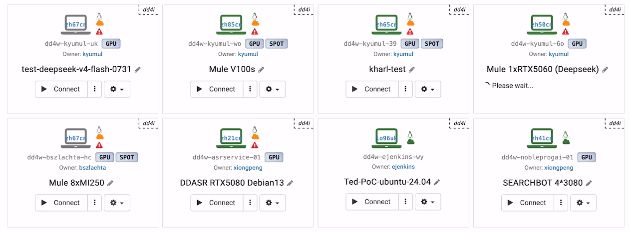 GPU-fähige Cloud-Desktops, aufgelistet in der DaDesktop-Konsole